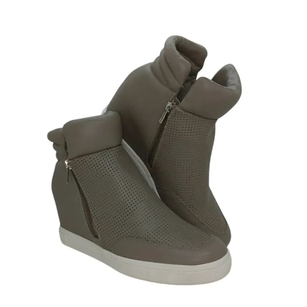 Brash Hi Top Hidden Wedge Women's Gray Designer Sneakers - sz. 10